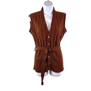 VINTAGE Springfoot Knit Vest – Belted Brown Ribbed Lambswool – Women’s L